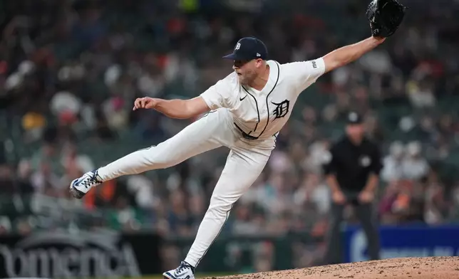 Detroit Tigers pitcher Will Vest throws against the Kansas City Royals during the eighth inning of a baseball game Tuesday, April 14, 2026, in Detroit. (AP Photo/Paul Sancya)