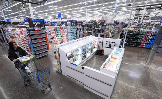 Walmart's beauty counter stands Wednesday, April 29, 2026, in Grapevine, Texas. (AP Photo/Julio Cortez)