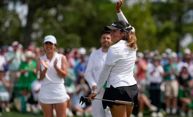 Maria José Marin, of Colombia, celebrates her win after the Augusta National Women's Amateur golf tournament, Saturday, April 4, 2026, in Augusta, Ga. (AP Photo/David J. Phillip)