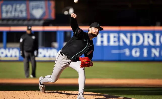 Arizona Diamondbacks pitcher Ryne Nelson (19) throws during the second inning of a baseball game against the New York Mets, Wednesday, April 8, 2026, in New York. (AP Photo/Angelina Katsanis)