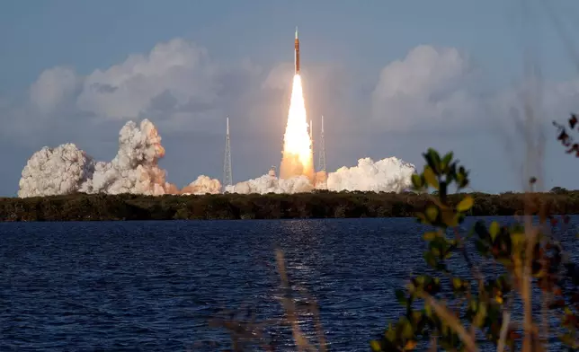 NASA's Artemis II moon rocket lifts off from the Kennedy Space Center's Launch Pad 39-B Wednesday, April 1, 2026, in Cape Canaveral, Fla. (AP Photo/Terry Renna)