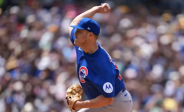 Chicago Cubs starting pitcher Jameson Taillon works against a San Diego Padres batter during the fourth inning of a baseball game Wednesday, April 29, 2026, in San Diego. (AP Photo/Gregory Bull)