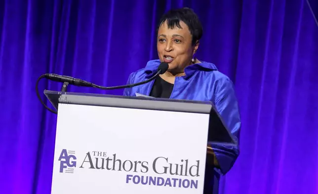 Dr. Carla Hayden speaks at the Authors Guild Foundation Gala at Cipriani Wall Street on Monday, April 20, 2026, in New York. (Photo by Andy Kropa/Invision/AP)