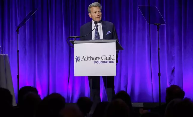 David Baldacci speaks at the Authors Guild Foundation Gala at Cipriani Wall Street on Monday, April 20, 2026, in New York. (Photo by Andy Kropa/Invision/AP)