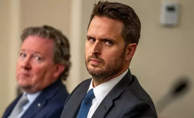 Attorneys Ryan Ficklin and Eric Swinyard listen as Daniela Diaz speaks during a hearing on a protective order sought by a former partner against Taylor Frankie Paul, in 3rd District Court in Salt Lake City, Tuesday, April 7, 2026. (Rick Egan/The Salt Lake Tribune via AP, Pool)