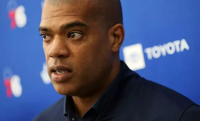 FILE - Philadelphia 76ers NBA basketball team executive Marc Eversley speaks during a pre-draft workout at the Sixers Training Complex, on June 13, 2019, in Camden, N.J. (Tim Tai/The Philadelphia Inquirer via AP, File)