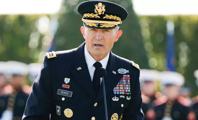 FILE - Army Chief of Staff Gen. Randy George speaks during the POW/MIA National Recognition Day Ceremony at the Pentagon, Sept. 19, 2025, in Washington. (AP Photo/Julia Demaree Nikhinson, file)