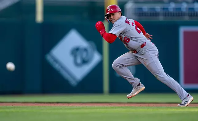 St. Louis Cardinals shortstop JJ Wetherholt runs the bases against Washington Nationals in the seventh inning during a baseball game, Wednesday, April 8, 2026, in Washington. (AP Photo/Nathan Howard)