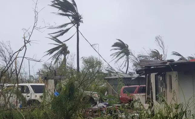 Debris covers the ground in Saipan on Wednesday, April 15, 2026, as a super typhoon with ferocious winds and relentless rains, shredded tin roofs and forced residents to take cover from flying tree limbs. (Office of the Mayor, municipality of Saipan via AP)