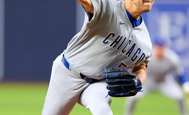 Chicago Cubs' Jameson Taillon pitches to the Tampa Bay Rays during the first inning of a baseball game Monday, April 6, 2026, in St. Petersburg, Fla. (AP Photo/Chris O'Meara)