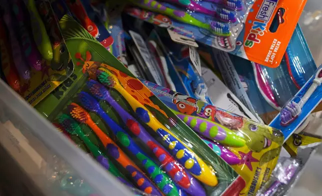 FILE - Toothbrushes are pictured in Alexandria, Va., Thursday, March 6, 2025. (AP Photo/Jessie Wardarski, File)