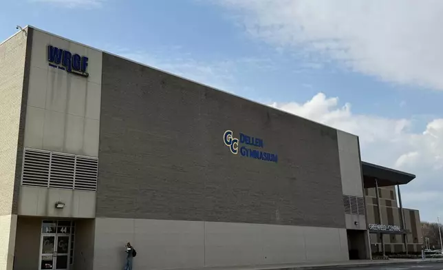 Greenfield Central High School's gymnasium, where UConn's Braylon Mullins attended, is shown, Monday, March 30, 2026, in Greenfield, Ind. (AP Photo/Mike Marot)