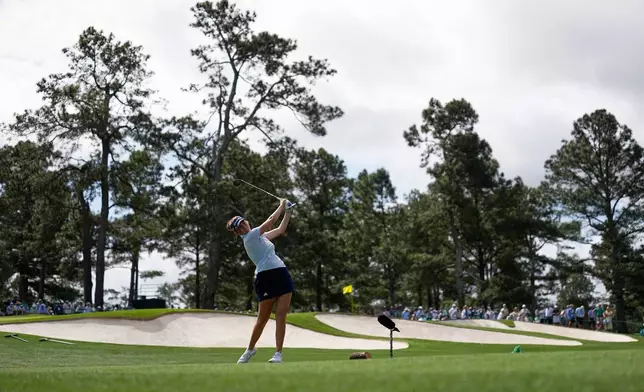 Asterisk Talley watches her tee shot on the third hole during the Augusta National Women's Amateur golf tournament, Saturday, April 4, 2026, in Augusta, Ga. (AP Photo/David J. Phillip)