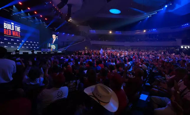 President Donald Trump speaks at a Turning Point USA event at Dream City Church, Friday, April 17, 2026, in Phoenix. (AP Photo/Alex Brandon)
