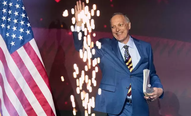 Rep. Andy Biggs, R-Ariz., candidate for Arizona governor, speaks at a Turning Point USA event Friday, April 17, 2026, in Phoenix. (AP Photo/Ross D. Franklin)