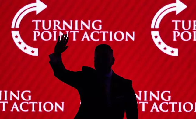 Rep. Juan Ciscomani, R-Ariz., waves after speaking at a Turning Point USA event Friday, April 17, 2026, in Phoenix. (AP Photo/Ross D. Franklin)