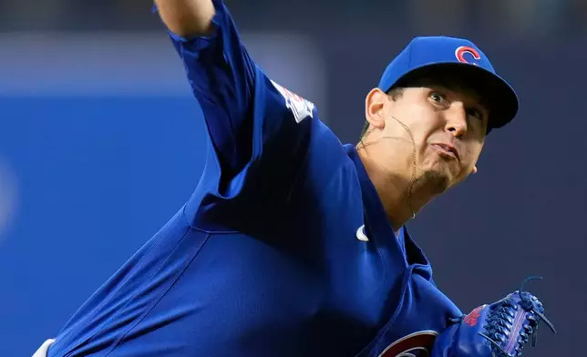Chicago Cubs' Javier Assad pitches to the Tampa Bay Rays during the first inning of a baseball game Tuesday, April 7, 2026, in St. Petersburg, Fla. (AP Photo/Chris O'Meara)