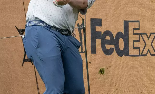 Robert MacIntyre hits onto the green on hole 1 during the second round of the Valero Texas Open golf tournament in San Antonio, Friday, April 3, 2026. (Andrew J. Whitaker/The San Antonio Express-News via AP)