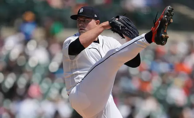 Detroit Tigers pitcher Tarik Skubal throws against the Milwaukee Brewers during the fourth inning of a baseball game Thursday, April 23, 2026, in Detroit. (AP Photo/Paul Sancya)