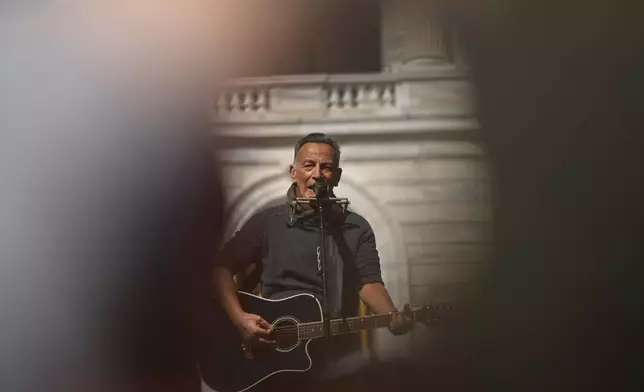 Bruce Springsteen performs during tthe "No Kings" protest Saturday, March 28, 2026, in St. Paul, Minn. (AP Photo/Tom Baker)