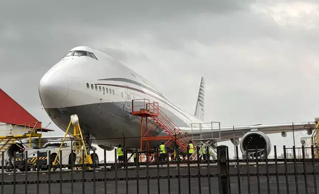 FILE - A Boeing 747 with the color scheme of planes used by the Qatari royal family is seen Friday, May 2, 2025 at San Antonio International Airport in San Antonio, Texas. (Brandon Lingle/The San Antonio Express-News via AP, File)