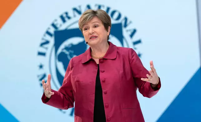 International Monetary Fund (IMF) Managing Director Kristalina Georgieva speaks at a news conference ahead of the World Bank/IMF Spring Meetings at the IMF headquarters in Washington, Thursday, April 9, 2026. (AP Photo/Jose Luis Magana)