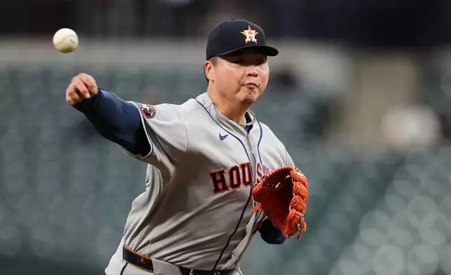 Houston Astros starting pitcher Kai-Wei Teng delivers during the second inning of a baseball game against the Baltimore Orioles, Tuesday, April 28, 2026, in Baltimore. (AP Photo/Stephanie Scarbrough)