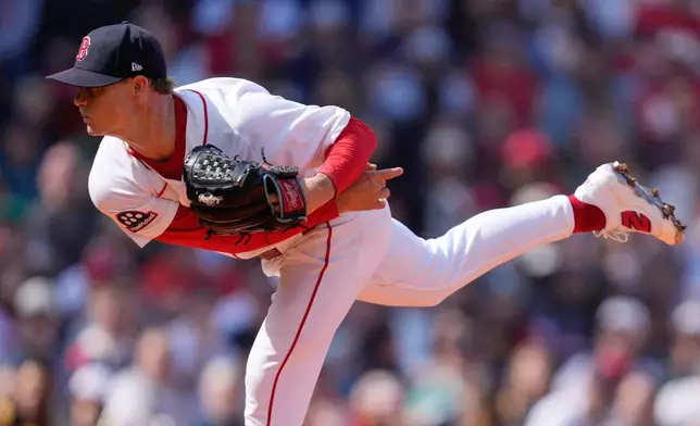 Boston Red Sox pitcher Sonny Gray (54) delivers during the second inning on the team's home-opener baseball game against the San Diego Padres at Fenway Park, Friday, April 3, 2026, in Boston. (AP Photo/Charles Krupa)