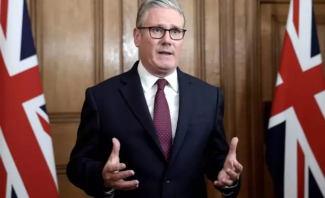 Britain's Prime Minister Sir Keir Starmer speaks in Downing Street after chairing a Cobra meeting following two people being stabbed in Golders Green, north-west London, Wednesday, April 29, 2026. (Stefan Rousseau/PA via AP, Pool)