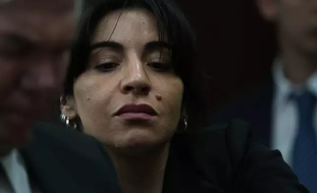 Gianinna Maradona, daughter of late soccer star Diego Maradona attends the first day of the trial over allegations of homicide by negligence against the medical team that treated his father in San Isidro, Argentina, Tuesday, April 14, 2026. (AP Photo/Rodrigo Abd)