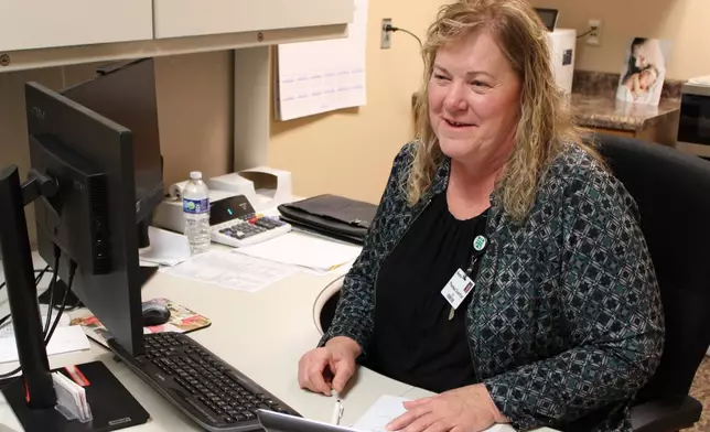 Avera Creighton Hospital CEO Theresa Guenther is seen in her office, Feb. 24, 2026, in Creighton, Neb. (AP Photo/Margery A. Beck)