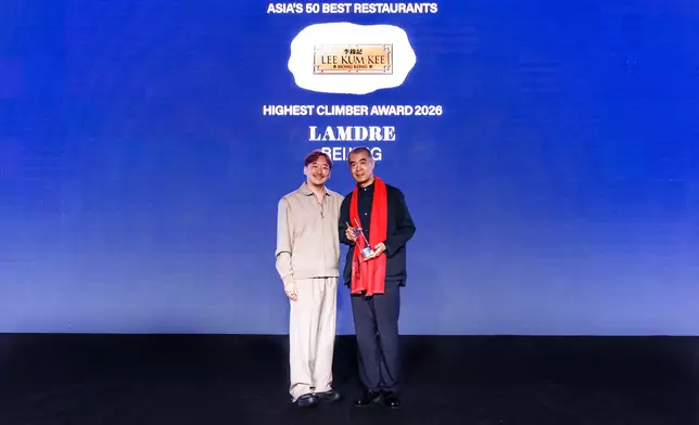 Lamdre claims the Highest Climber Award sponsored by Lee Kum Kee. Photo credit: Asia’s 50 Best Restaurants