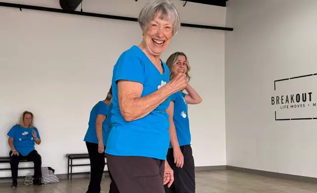 Carol Ross, of The Rodeo City Wreckettes, a tap and jazz dance group for older women, appears at a practice on Thursday, April 16, 2026, in Tucson, Ariz. (Anita Snow via AP)
