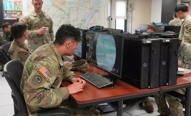 A University of Santa Barbara Army ROTC cadet drone warfare during the Sandhurst Military Skills Competition at the United States Military Academy in West Point, N.Y., Saturday, May 2, 2026. (AP Photo/Julia Demaree Nikhinson)