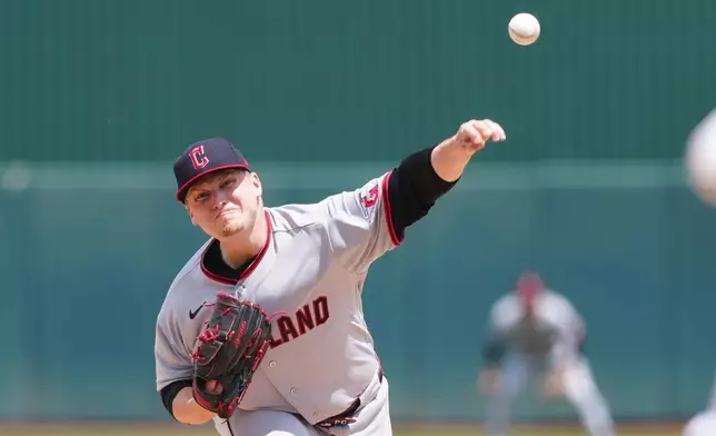 Cleveland Guardians pitcher Parker Messick throws in the first inning during a baseball game against the Athletics, Sunday, May 3, 2026, in West Sacramento, Calif. (AP Photo/Alan Greth)