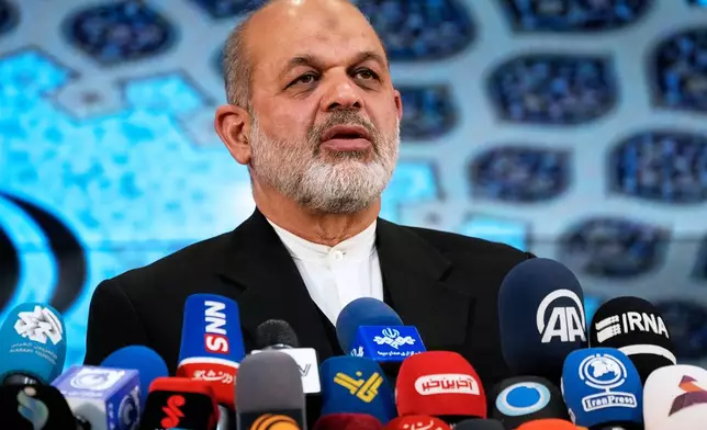 FILE - Iran's Interior Minister Ahmad Vahidi briefs the media on elections in Tehran, Iran, March 4, 2024. (AP Photo/Vahid Salemi, File)