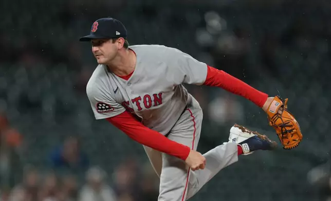 Boston Red Sox pitcher Garrett Whitlock throws against the Detroit Tigers during the eighth inning of a baseball game Monday, May 4, 2026, in Detroit. (AP Photo/Paul Sancya)
