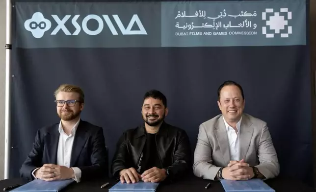Left to right: Rytis Joseph Jan, SVP of Global Strategic Initiatives &amp; Partnerships, Xsolla; Faisal Kazim, Games Commissioner, Dubai Films and Games Commission; Berkley Egenes, Chief Marketing &amp; Growth Officer, Xsolla