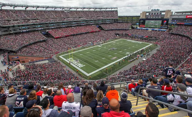 FILE - This is a general view of Gillette Stadium during an NFL football game between the Houston Texans and New England Patriots, Sunday, Sept. 9, 2018, in Foxborough, Mass. There are 23 venues bidding to host soccer matches at the 2026 World Cup in the United States, Mexico and Canada. (AP Photo/Stew Milne, File)