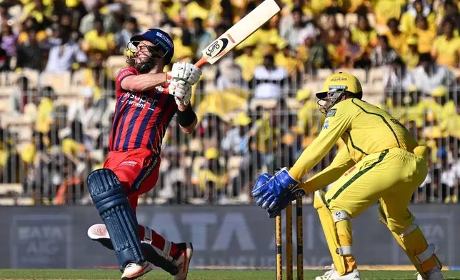 Lucknow Super Giants' Josh Inglis plays a shot during the Indian Premier League cricket match between Chennai Super Kings and Lucknow Super Giants in Chennai, India, Sunday, May 10, 2026. (AP Photo)