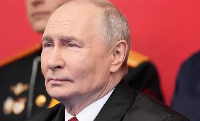 Russian President Vladimir Putin attends the Victory Day military parade in Moscow, Saturday, May 9, 2026, during celebrations of the 81st anniversary of the Soviet Union's victory over Nazi Germany during the World War II. (AP Photo/Pavel Bednyakov, Pool)