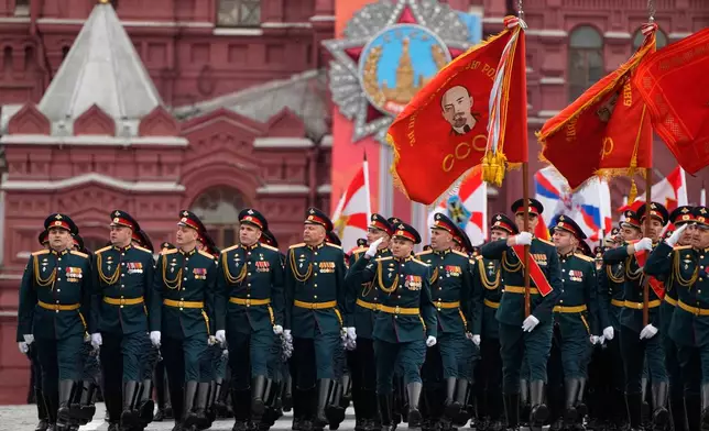 Russian servicemen attend the Victory Day military parade in Moscow, on Saturday, May 9, 2026, during celebrations of the 81st anniversary of the Soviet Union's victory over Nazi Germany during World War II. (AP Photo/Alexander Zemlianichenko, Pool)