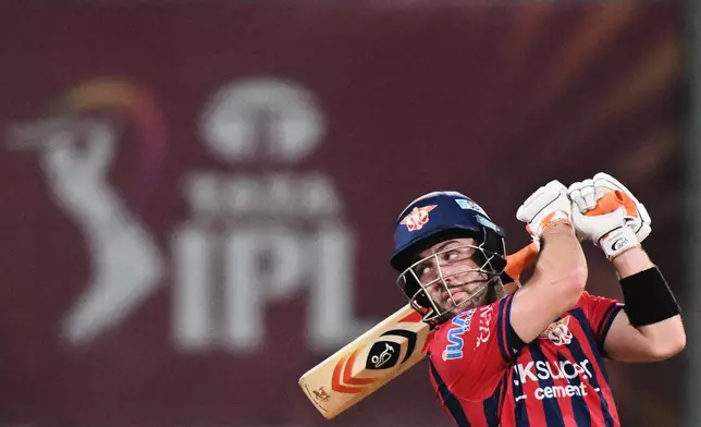 Lucknow Super Giants' Josh Inglis plays a shot during the Indian Premier League cricket match between Lucknow Super Giants and Punjab Kings, in Lucknow, India, Saturday, May 23, 2026. (AP Photo)
