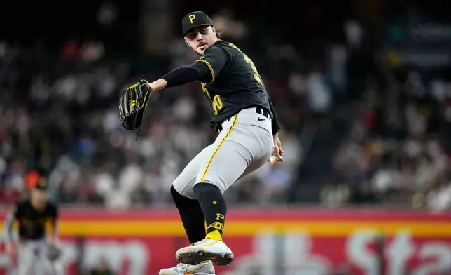 Pittsburgh Pirates starting pitcher Paul Skenes throws against the Arizona Diamondbacks during the seventh inning of a baseball game, Wednesday, May 6, 2026, in Phoenix. (AP Photo/Ross D. Franklin)