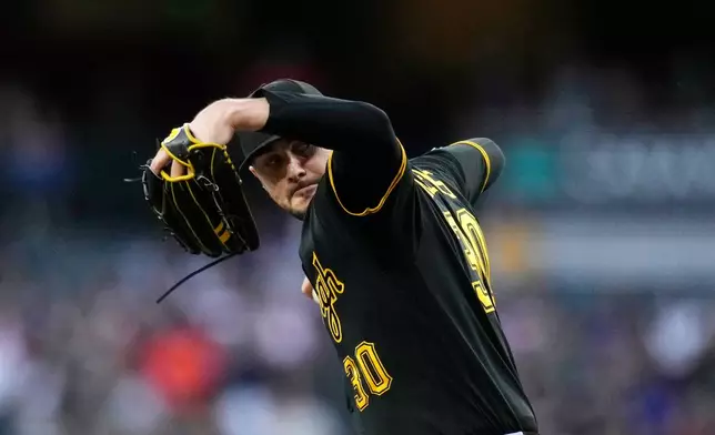 Pittsburgh Pirates starting pitcher Paul Skenes throws against the Arizona Diamondbacks during the first inning of a baseball game, Wednesday, May 6, 2026, in Phoenix. (AP Photo/Ross D. Franklin)
