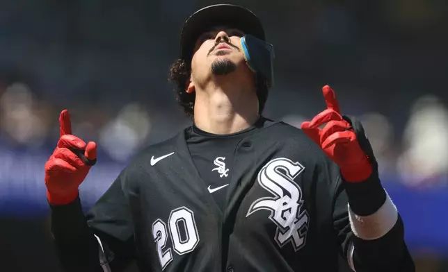 Chicago White Sox's Miguel Vargas rounds the bases after hitting a home run during the seventh inning of a baseball game against the San Francisco Giants in San Francisco, Sunday, May 24, 2026. (AP Photo/Jed Jacobsohn)