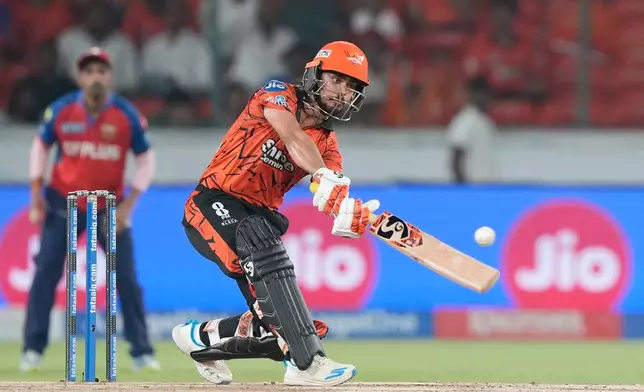 Sunrisers Hyderabad's Ishan Kishan plays a shot during the Indian Premier League cricket match between Sunrisers Hyderabad and Punjab Kings in Hyderabad, India, Wednesday, May 6, 2026. (AP Photo/Mahesh Kumar A.)