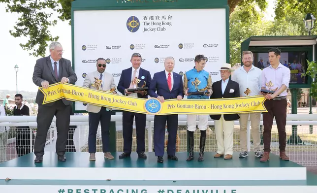 On 16 August 2025, Winfried Engelbrecht-Bresges, Chief Executive Officer of The Hong Kong Jockey Club (4th left), presented trophies to the winning connections of races named in honour of the HKJC, held at Deauville Racecourse in France.