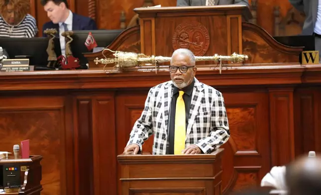 Democratic South Carolina Rep. Leon Howard speaks during the House redistricting debate on Tuesday, May 19, 2026, in Columbia, S.C. (AP Photo/Jeffrey Collins)