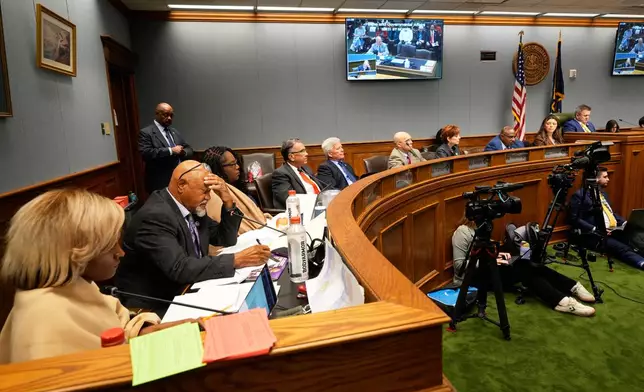 The Louisiana House and Governmental Affairs Committee holds a hearing over redistricting in Baton Rouge, La., Thursday, May 21, 2026. (AP Photo/Gerald Herbert)